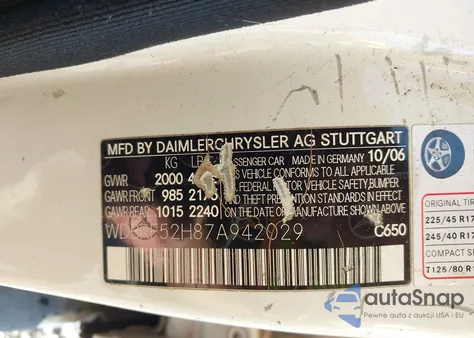 2007 Mercedes-Benz C 230 Sport from USA, damaged, VIN WDBRF52H87A942029